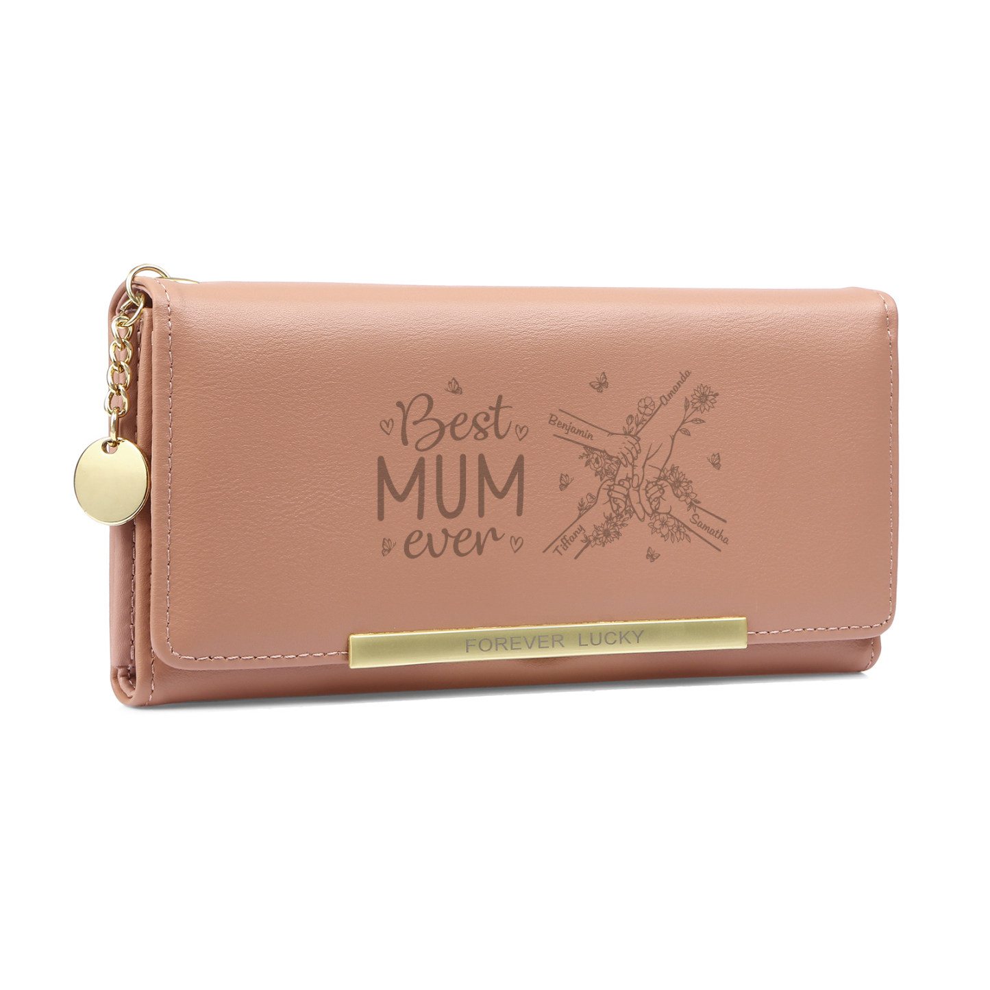 To my Mum - Personalised Women Wallet Custom With 4 Kids/Pets And 4 Names Wallet Hand in Hand Gift for Mum | Jessemade