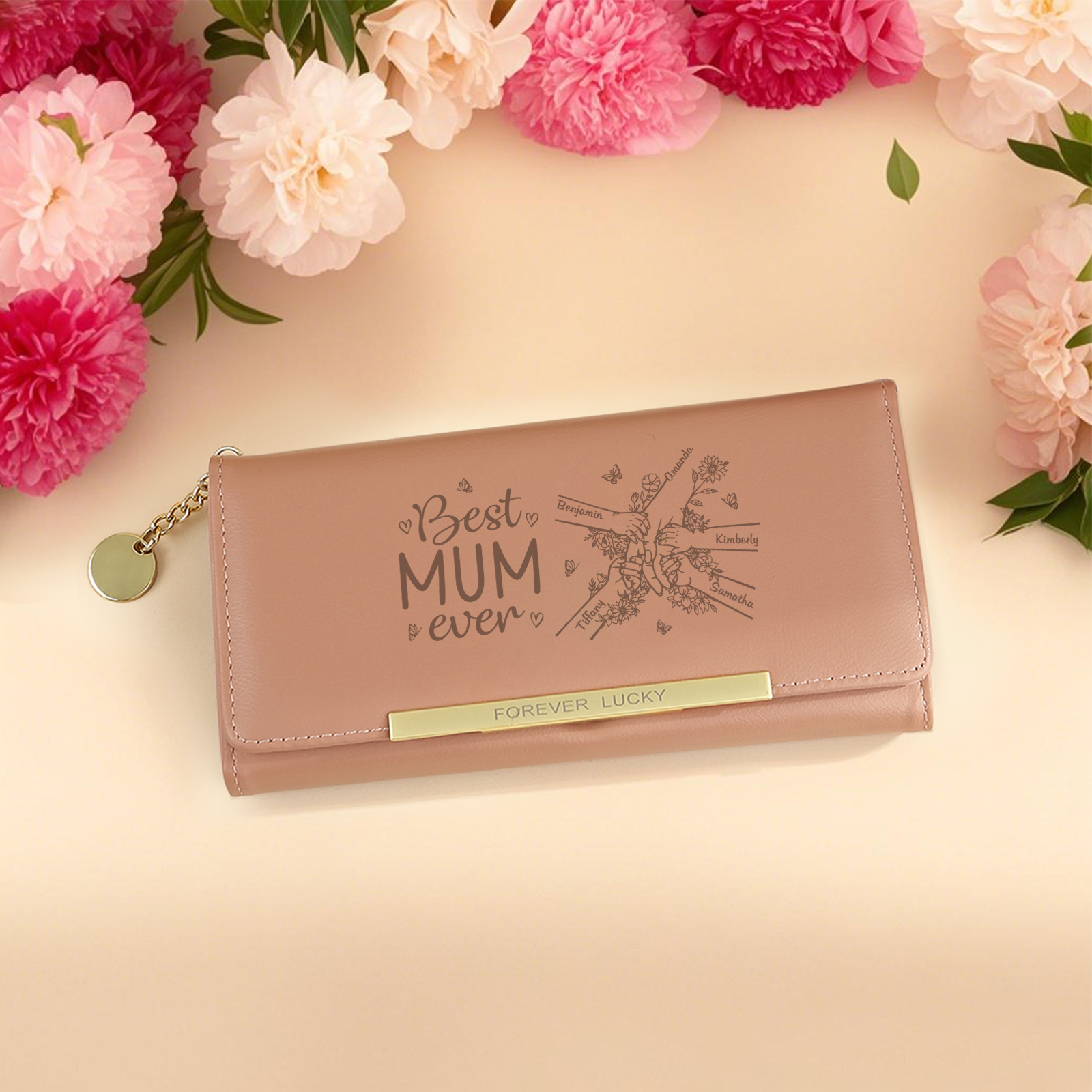 Engraved Mum Wallet with 5 Custom Names – Sentimental Gift | Jessemade