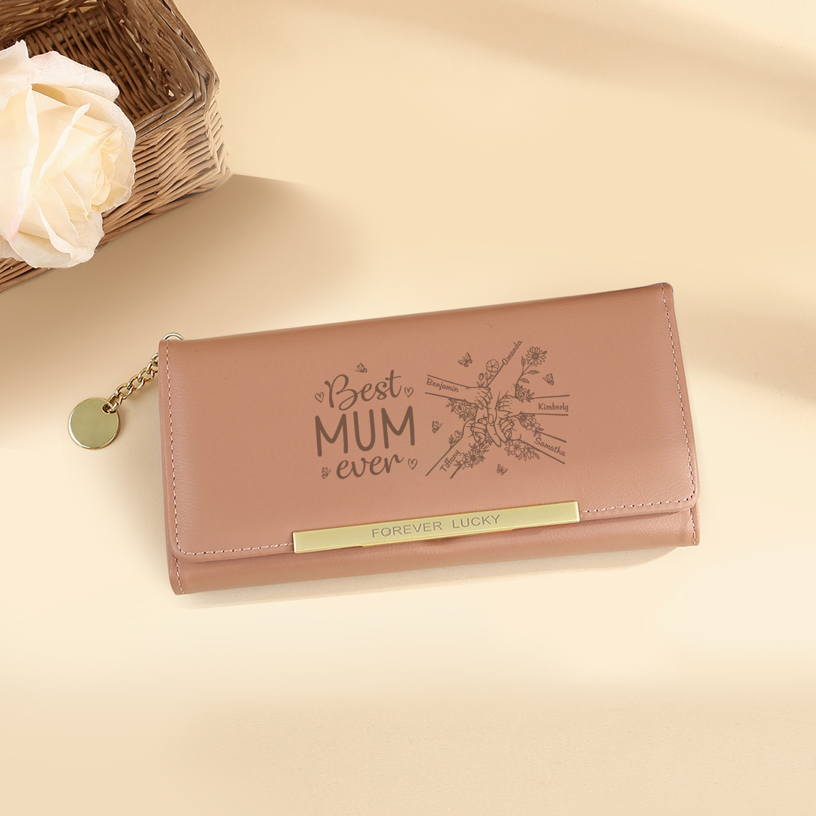 To my Mum - Personalised Women Wallet Custom With 5 Kids/Pets And 5 Names Wallet Hand in Hand Gift for Mum | Jessemade
