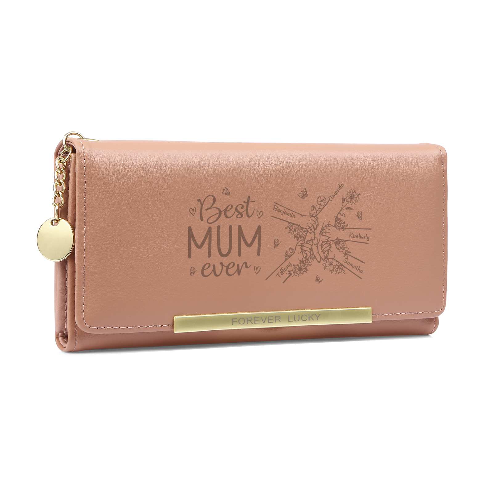 To my Mum - Personalised Women Wallet Custom With 5 Kids/Pets And 5 Names Wallet Hand in Hand Gift for Mum | Jessemade