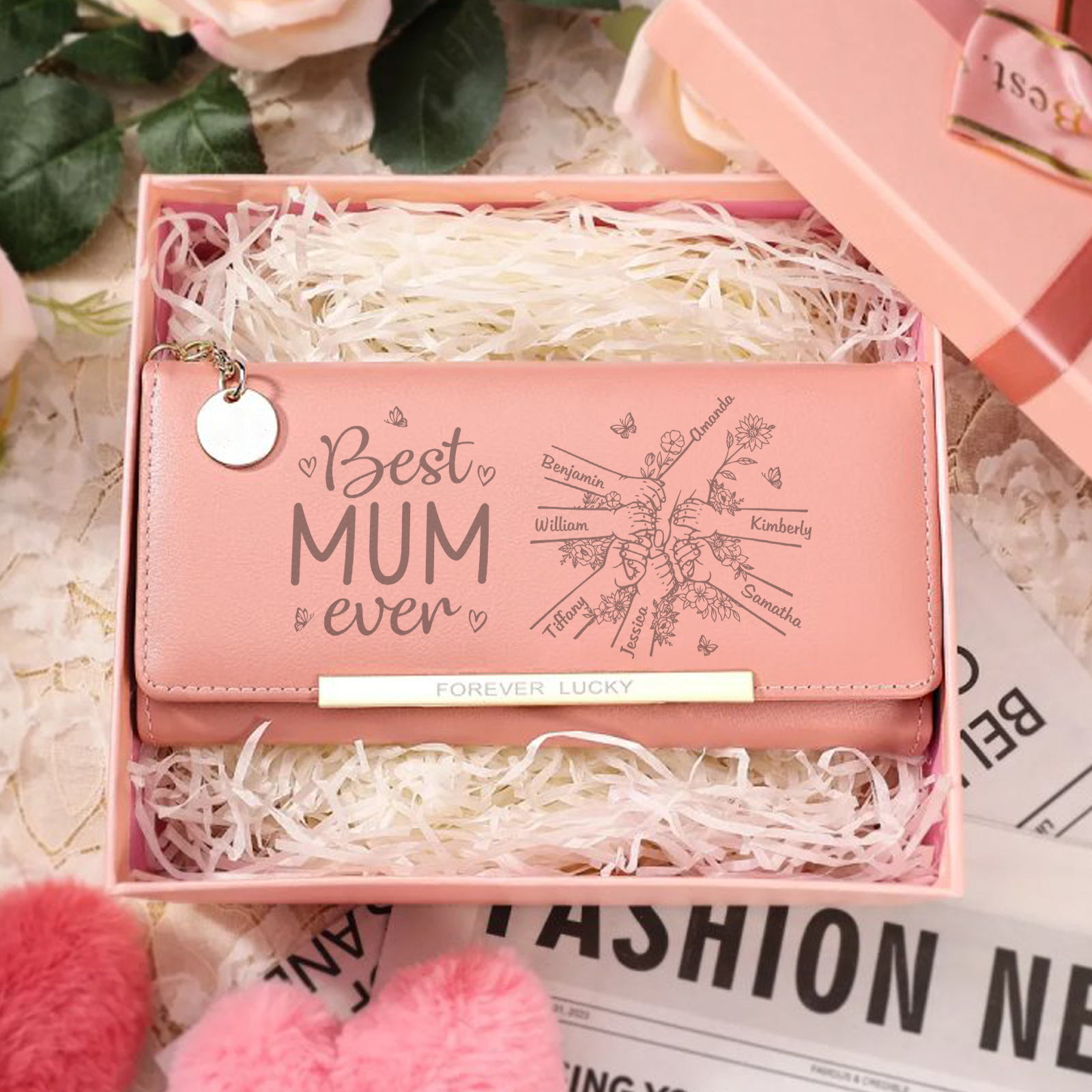 To my Mum - Personalised Women Wallet Custom With 7 Kids/Pets And 7 Names Wallet Hand in Hand Gift for Mum | Jessemade