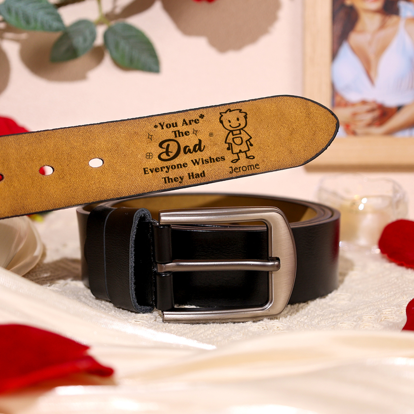 Personalised Men's Leather Belt Custom 1-6 Names With & Choice of 4 Icons Brown and Black Gift for Dad | Jessemade