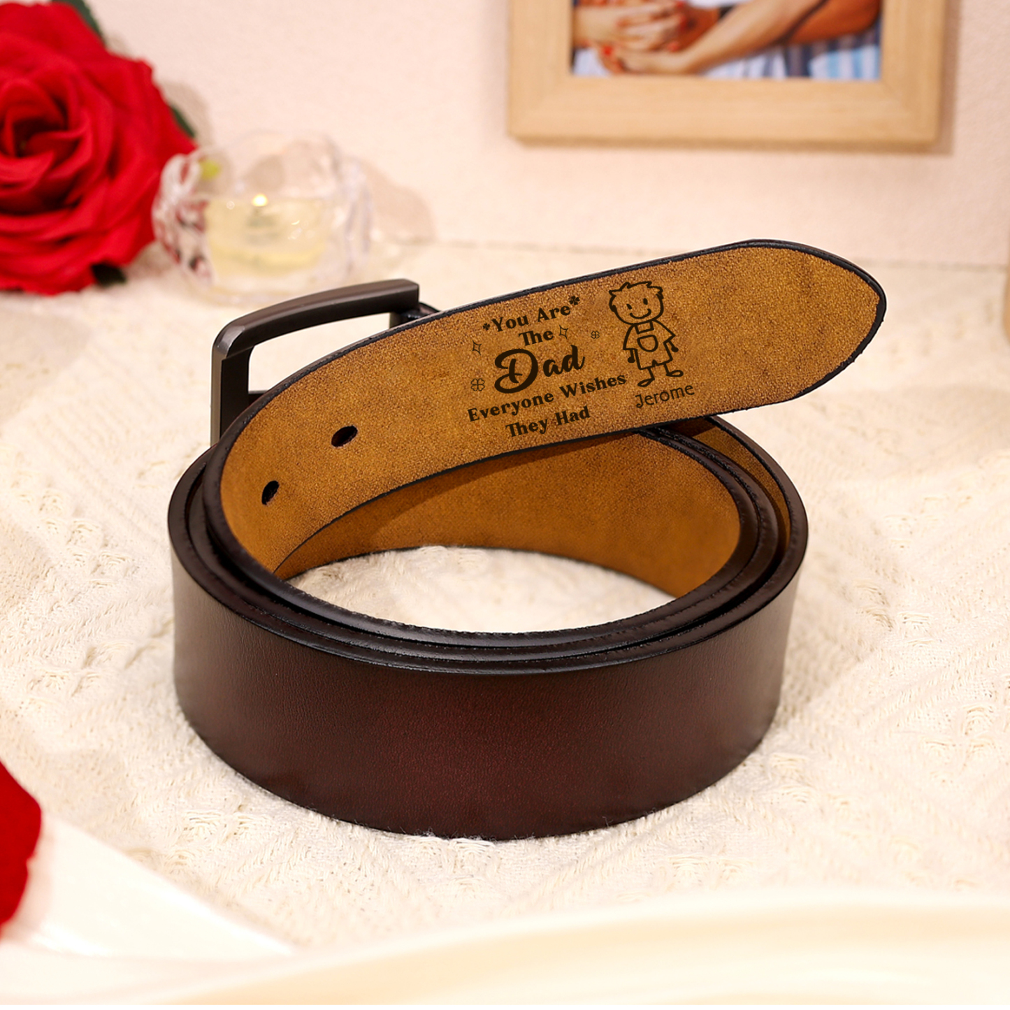 Personalised Men's Leather Belt Custom 1-6 Names With & Choice of 4 Icons Brown and Black Gift for Dad | Jessemade