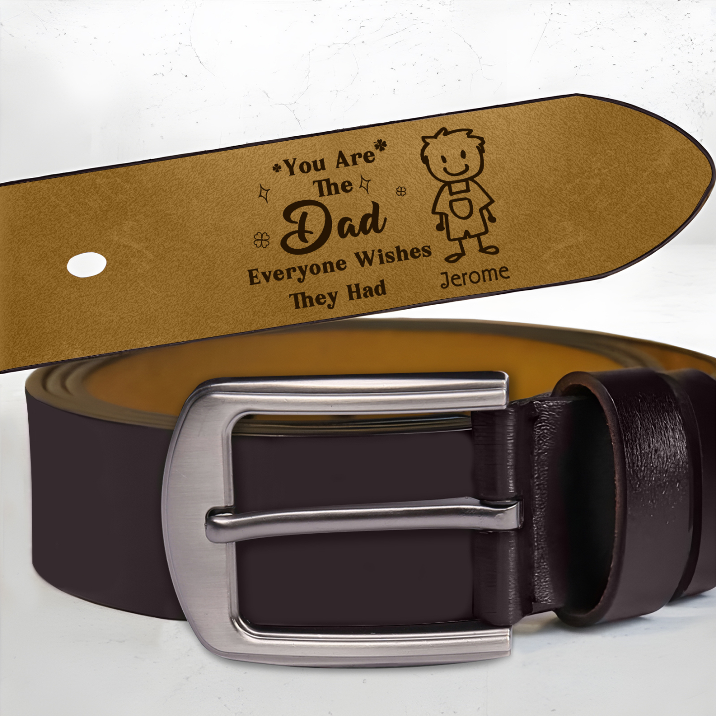 Personalised Men's Leather Belt Custom 1-6 Names With & Choice of 4 Icons Brown and Black Gift for Dad | Jessemade