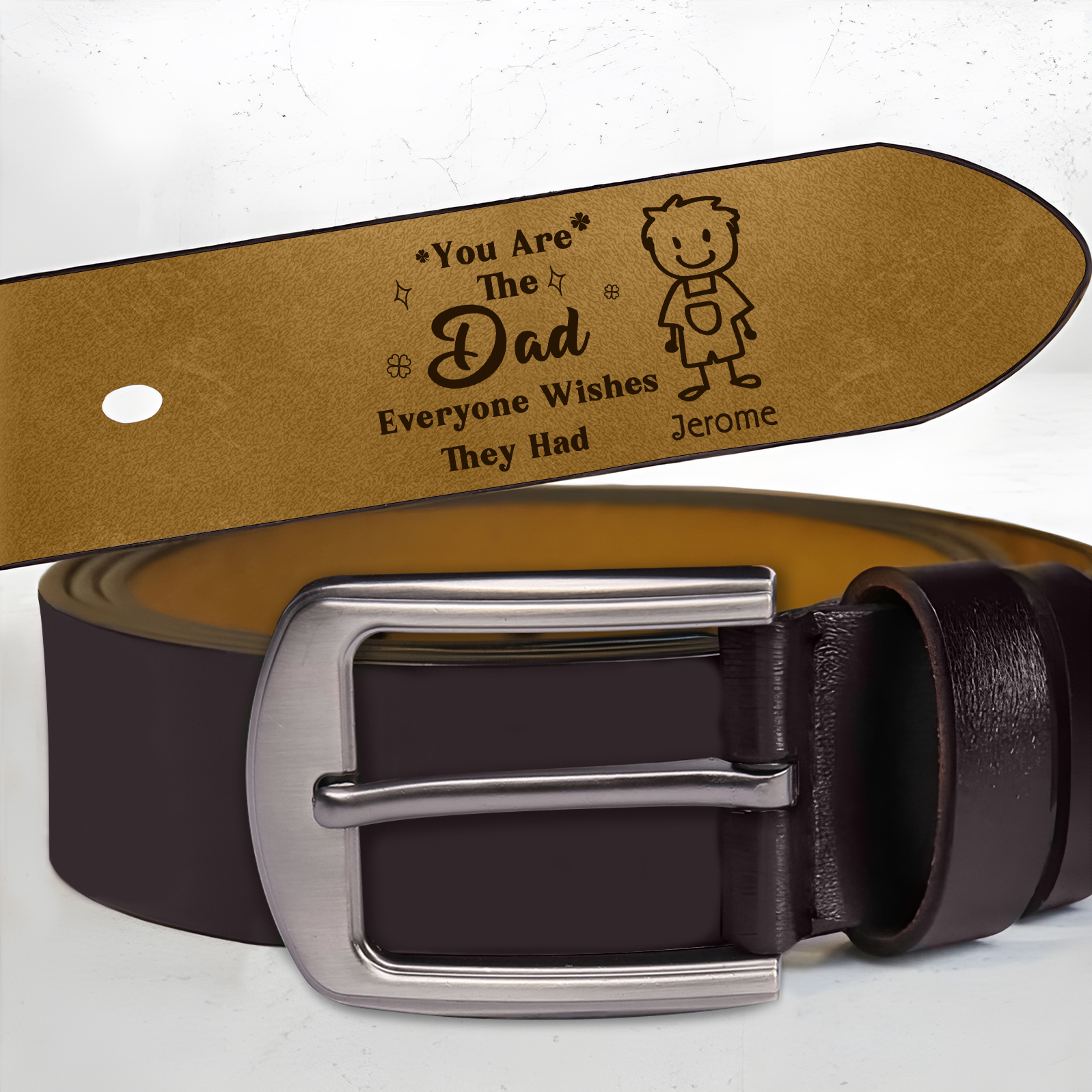 Personalised Men's Leather Belt Custom 1-6 Names With & Choice of 4 Icons Brown and Black Gift for Dad | Jessemade