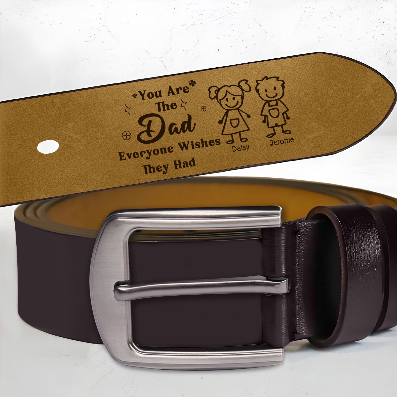 Personalised Men's Leather Belt Custom 1-6 Names With & Choice of 4 Icons Brown and Black Gift for Dad | Jessemade