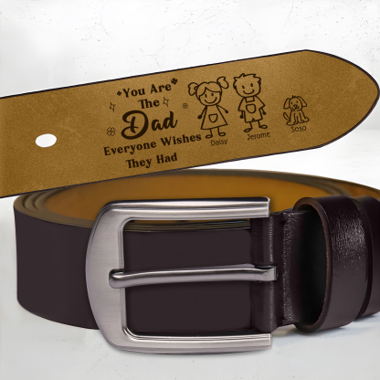Personalised Men's Leather Belt Custom 1-6 Names With & Choice of 4 Icons Brown and Black Gift for Dad | Jessemade