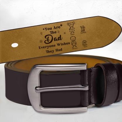 Personalised Men's Leather Belt Custom 1-6 Names With & Choice of 4 Icons Brown and Black Gift for Dad | Jessemade
