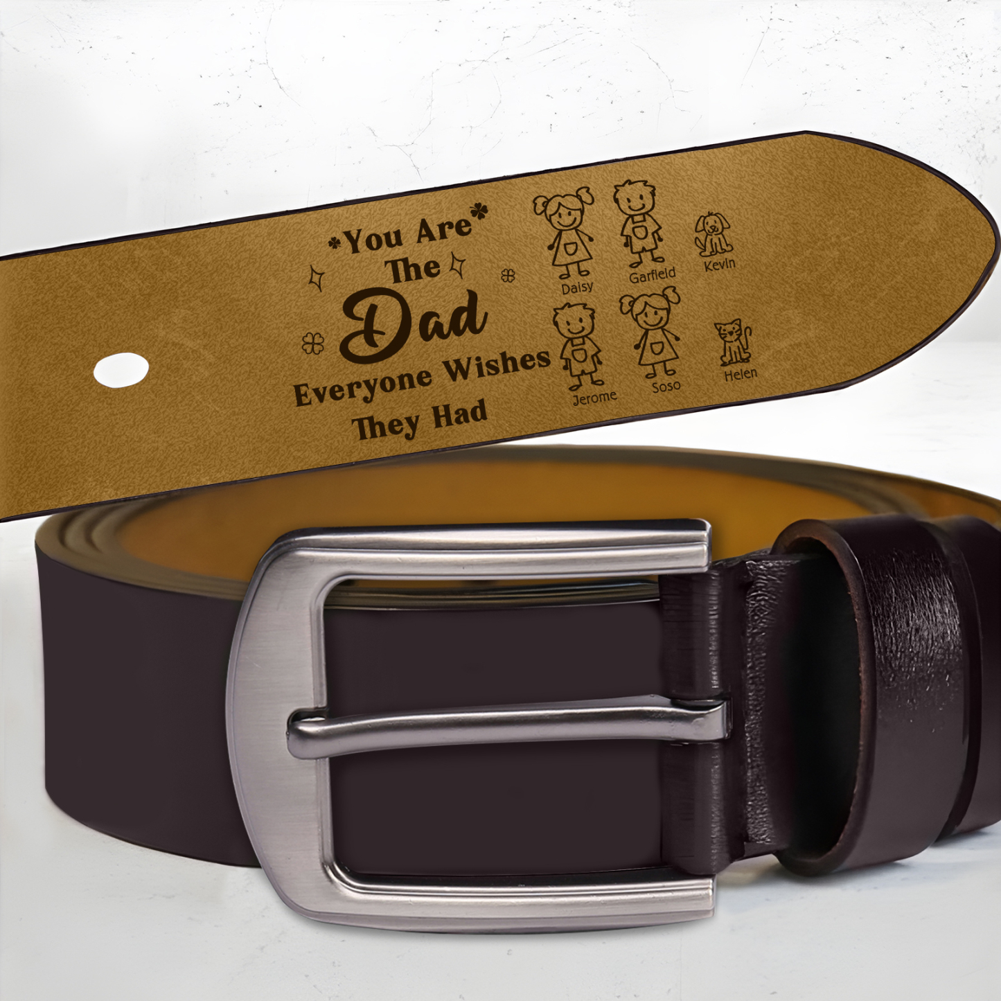 Personalised Men's Leather Belt Custom 1-6 Names With & Choice of 4 Icons Brown and Black Gift for Dad | Jessemade