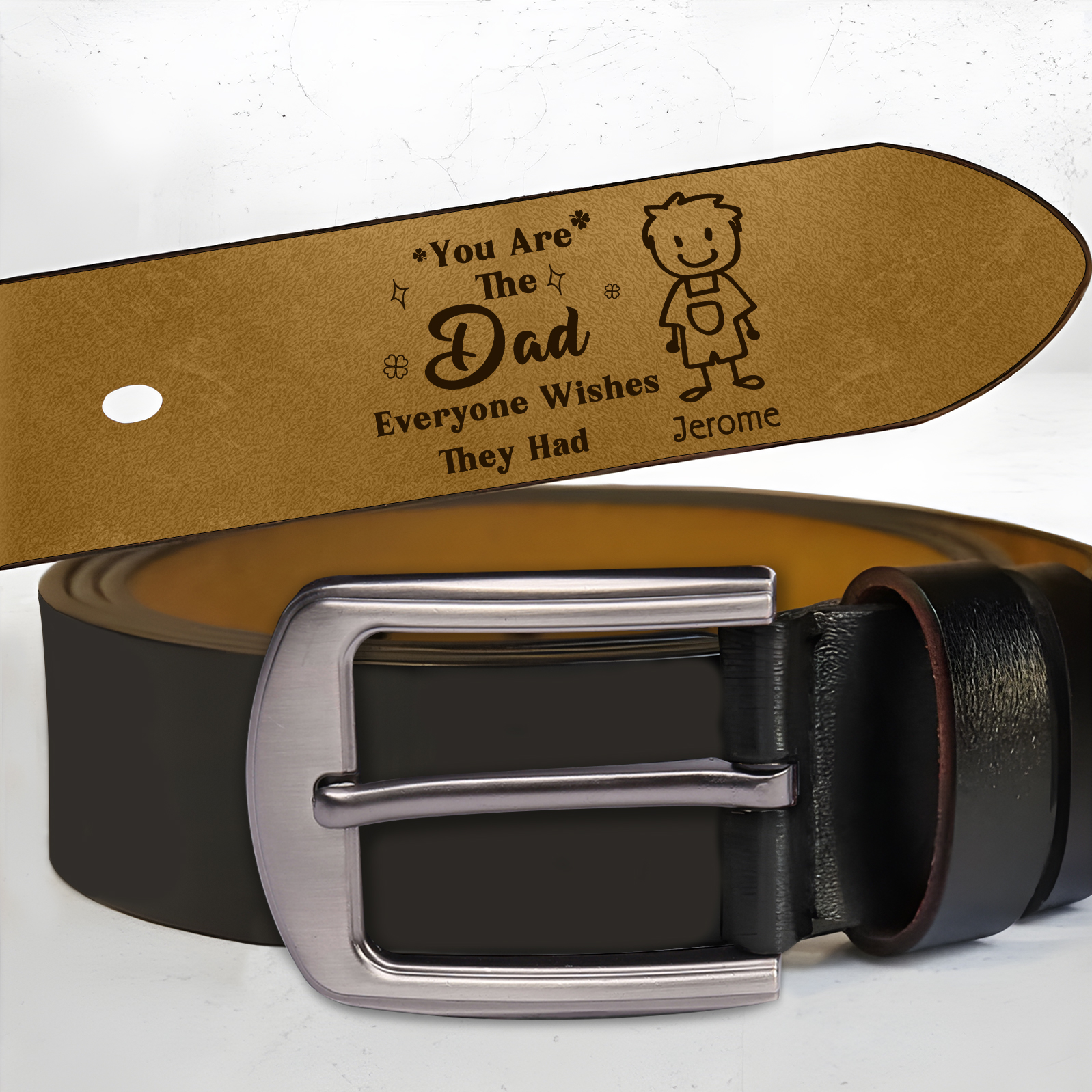 Personalised Men's Leather Belt Custom 1-6 Names With & Choice of 4 Icons Brown and Black Gift for Dad | Jessemade
