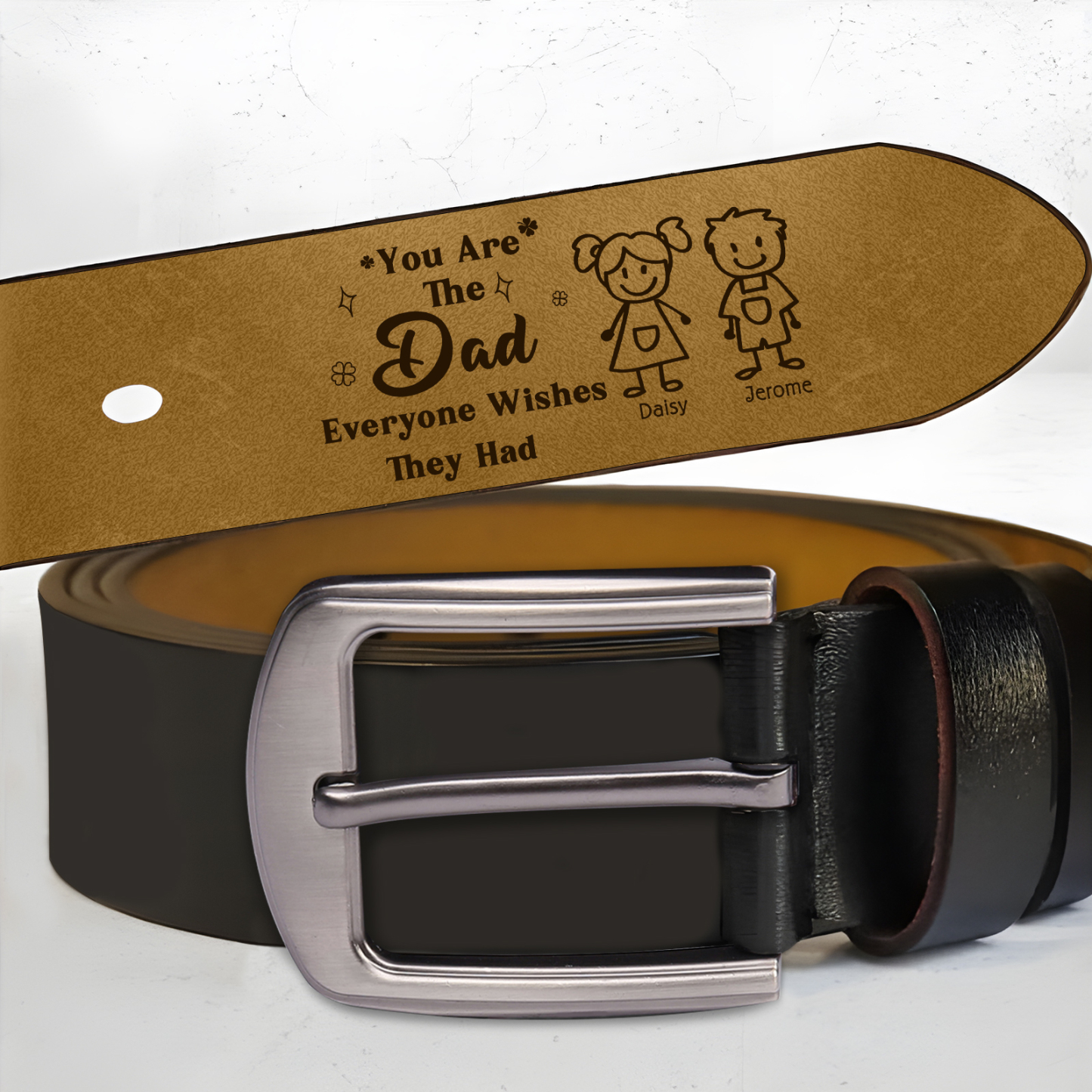 Personalised Men's Leather Belt Custom 1-6 Names With & Choice of 4 Icons Brown and Black Gift for Dad | Jessemade