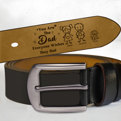 Personalised Men's Leather Belt Custom 1-6 Names With & Choice of 4 Icons Brown and Black Gift for Dad | Jessemade