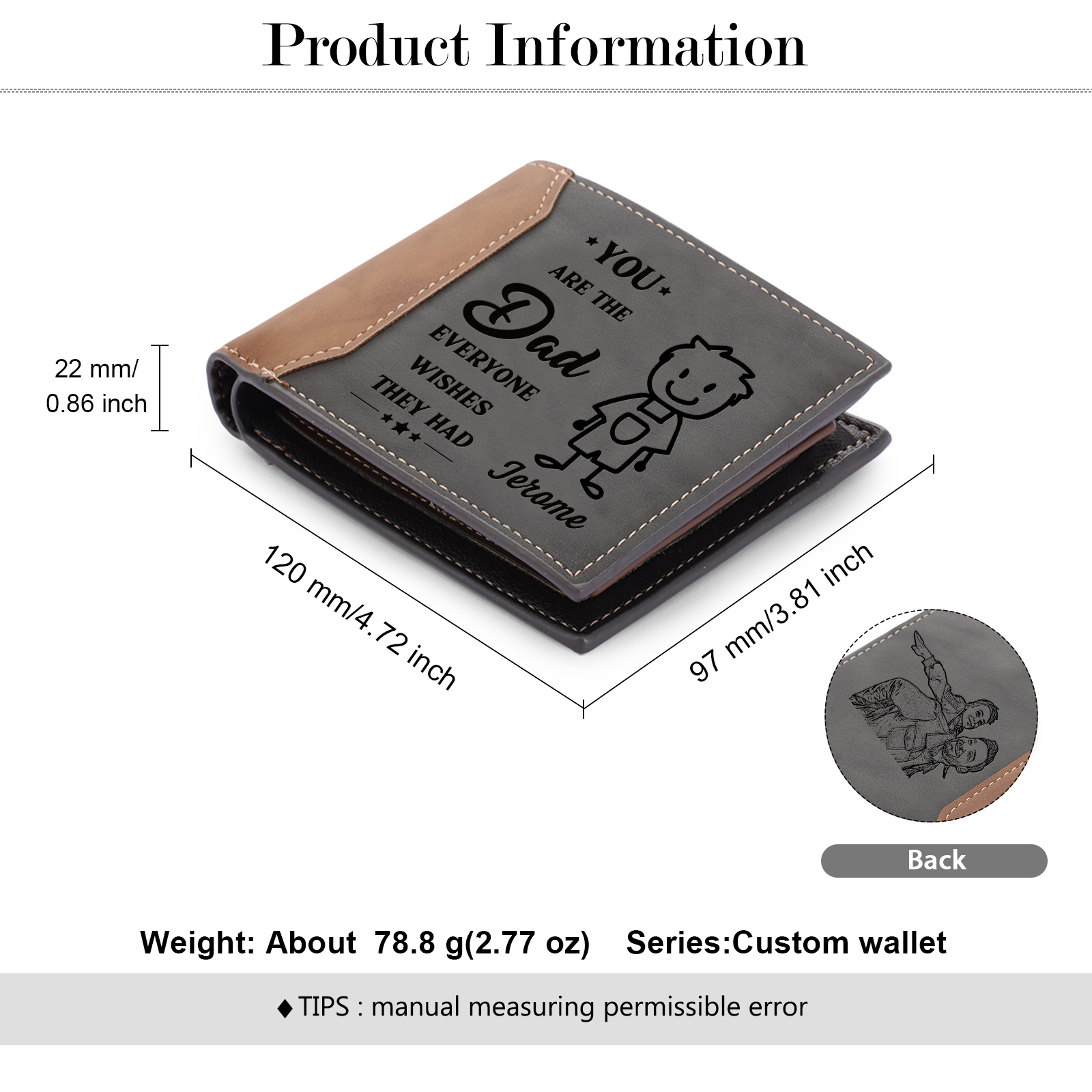 [Copy]Best Dad Ever - Custom 2 Names & 1 Text Billfold Wallet Personalised Fist Bump Men's Leather Wallet