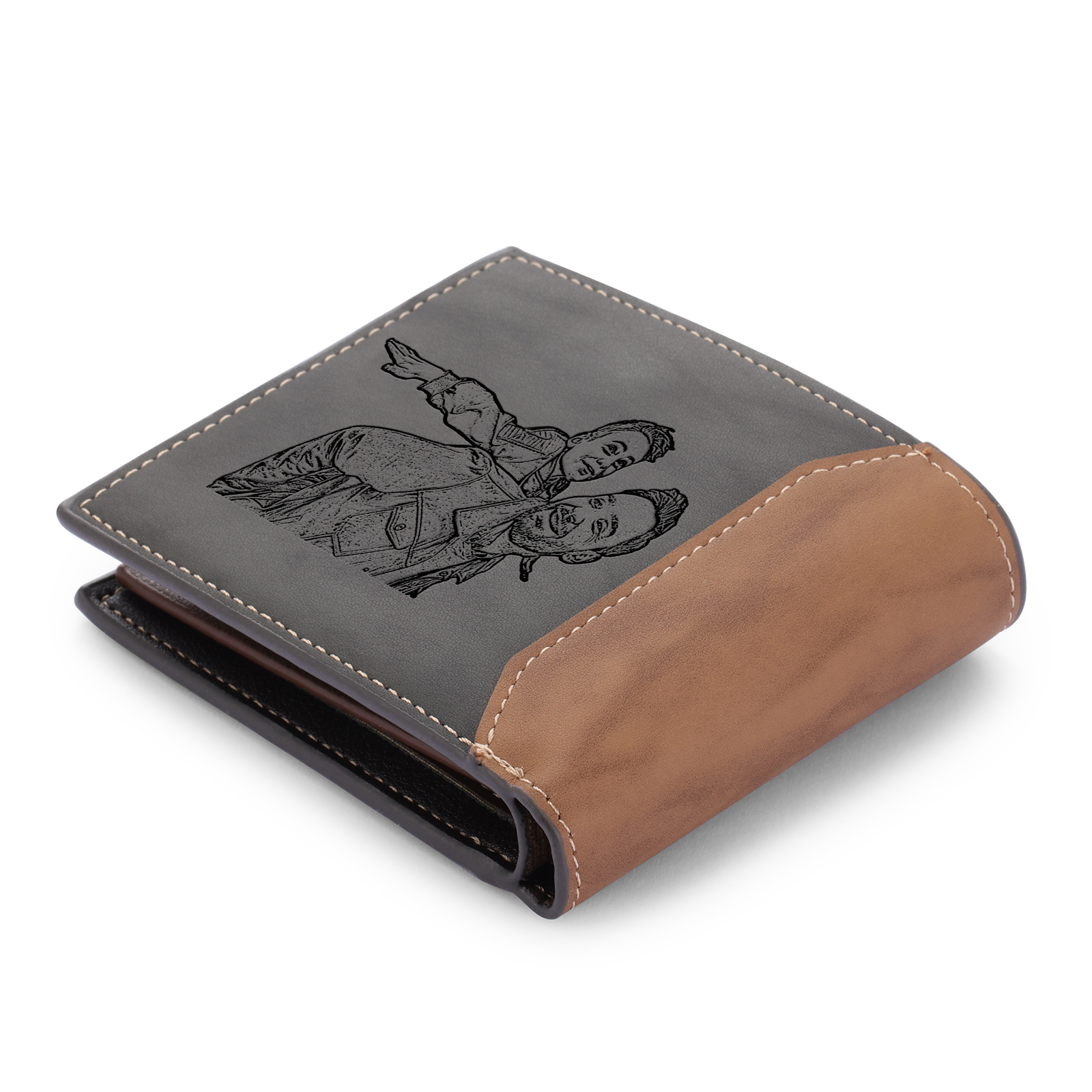 [Copy]Best Dad Ever - Custom 2 Names & 1 Text Billfold Wallet Personalised Fist Bump Men's Leather Wallet