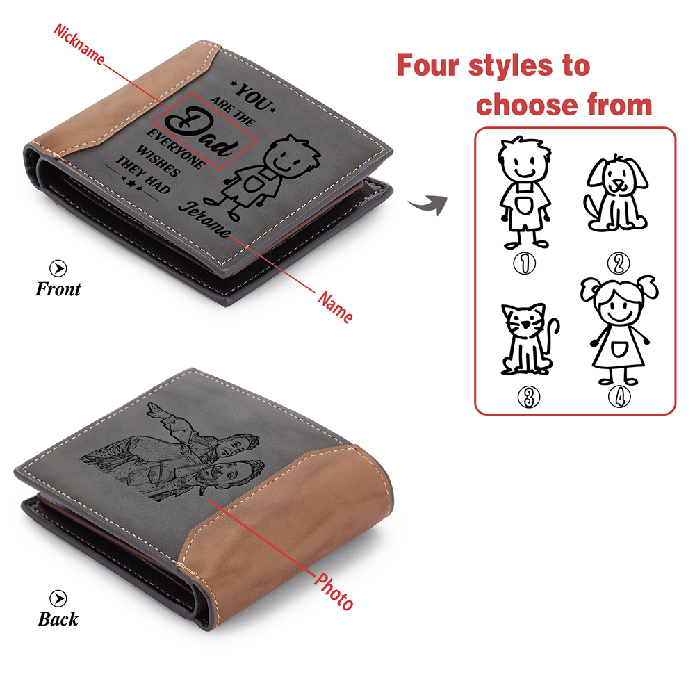 [Copy]Best Dad Ever - Custom 2 Names & 1 Text Billfold Wallet Personalised Fist Bump Men's Leather Wallet