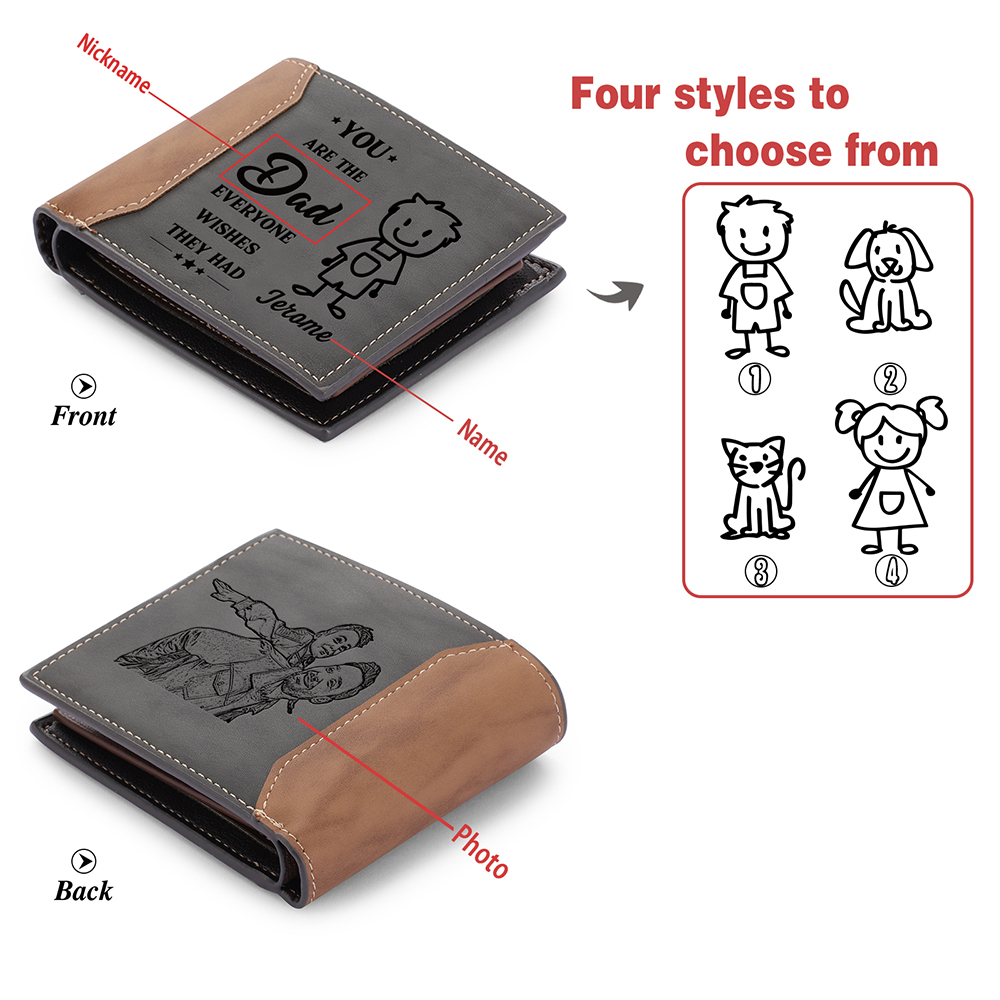 [Copy]Best Dad Ever - Custom 2 Names & 1 Text Billfold Wallet Personalised Fist Bump Men's Leather Wallet