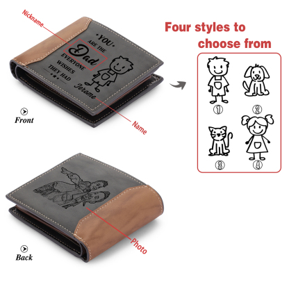 [Copy]Best Dad Ever - Custom 2 Names & 1 Text Billfold Wallet Personalised Fist Bump Men's Leather Wallet
