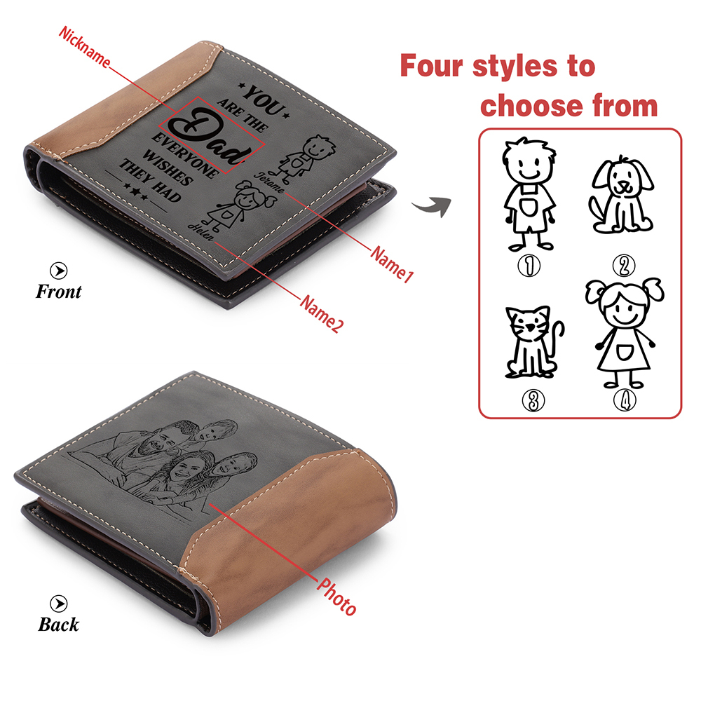 1-6 Names Personalised Wallet with Kids’ Name and Photo – Gift for Dad/Grandpa | Jessemade