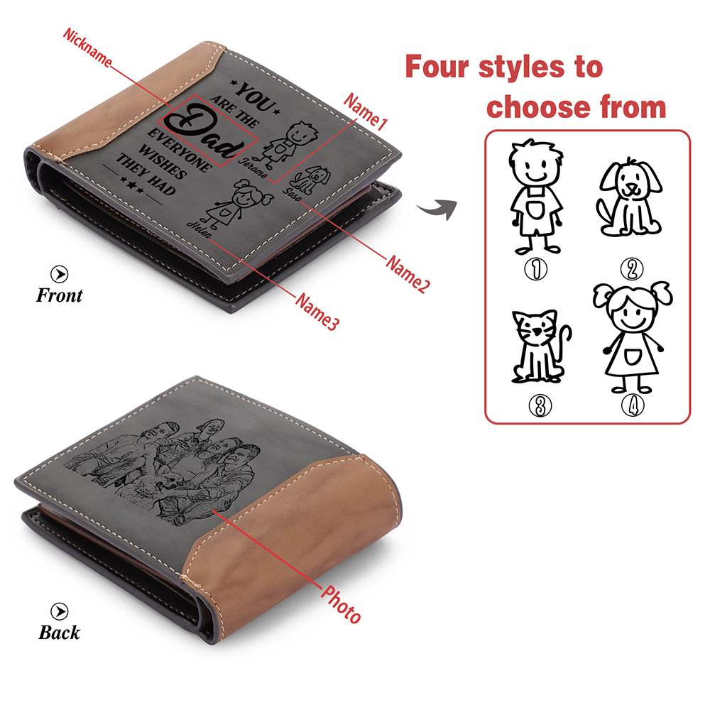 1-6 Names Personalised Wallet with Kids’ Name and Photo – Gift for Dad/Grandpa | Jessemade