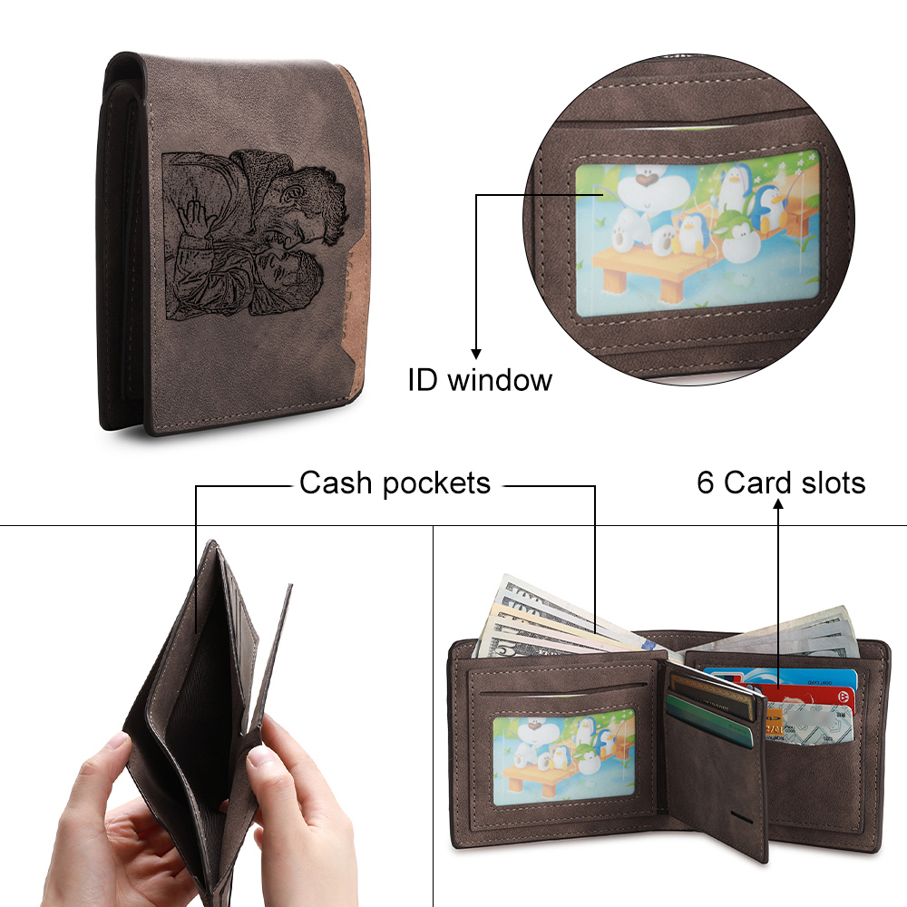 Custom Engraved Men’s Leather Wallet – Personalized with 1 Photo, Name, Initial, and Date | Jessemade