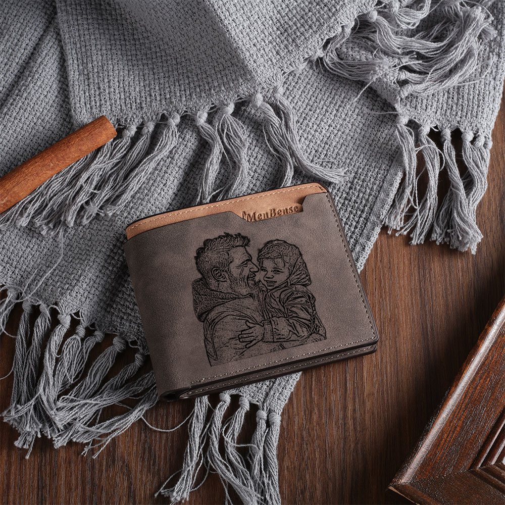Custom Engraved Men’s Leather Wallet – Personalized with 1 Photo, Name, Initial, and Date | Jessemade