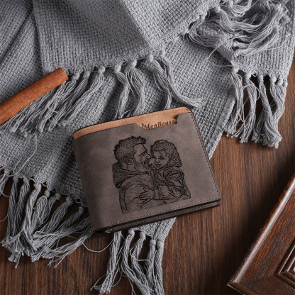 Custom Engraved Men’s Leather Wallet – Personalized with 1 Photo, Name, Initial, and Date | Jessemade
