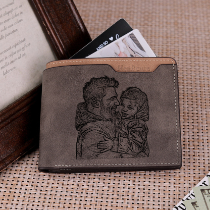 Custom Engraved Men’s Leather Wallet – Personalized with 1 Photo, Name, Initial, and Date | Jessemade