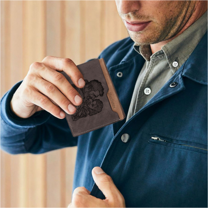 Custom Engraved Men’s Leather Wallet – Personalized with 1 Photo, Name, Initial, and Date | Jessemade