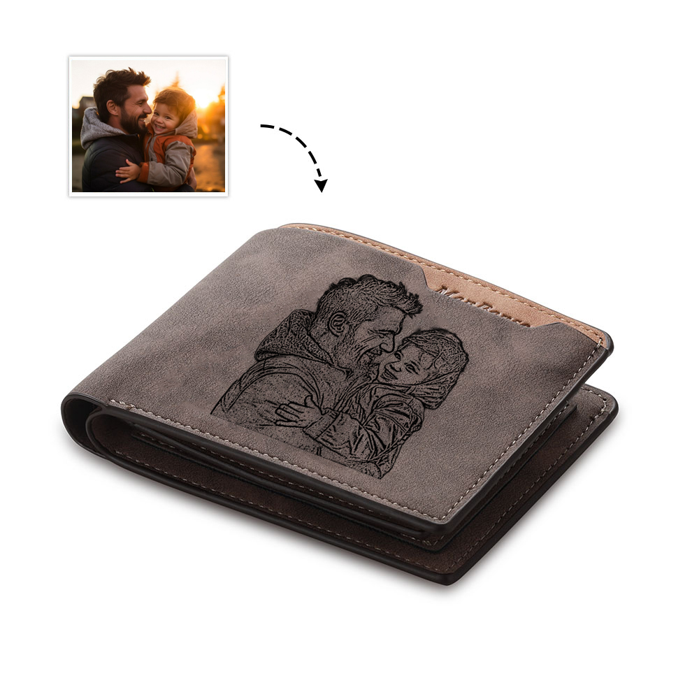 Custom Engraved Men’s Leather Wallet – Personalized with 1 Photo, Name, Initial, and Date | Jessemade
