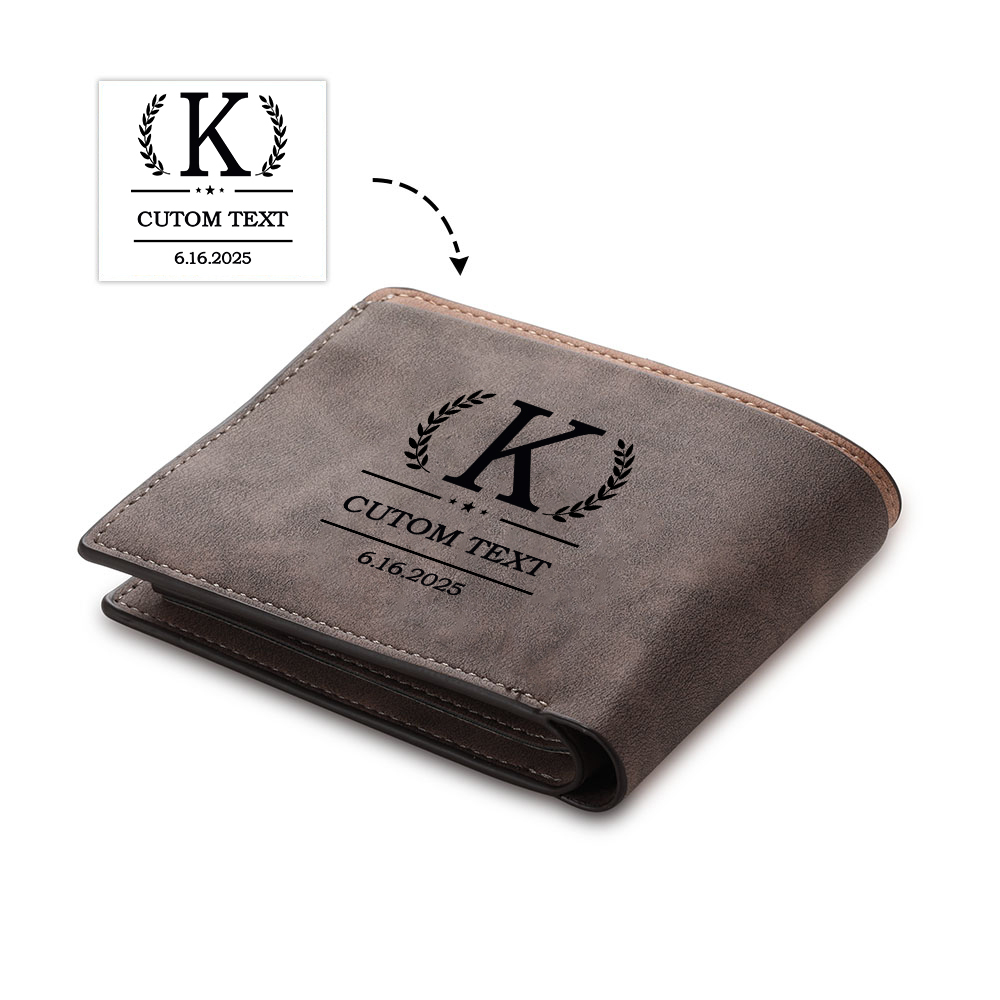 Custom Engraved Men’s Leather Wallet – Personalized with 1 Photo, Name, Initial, and Date | Jessemade