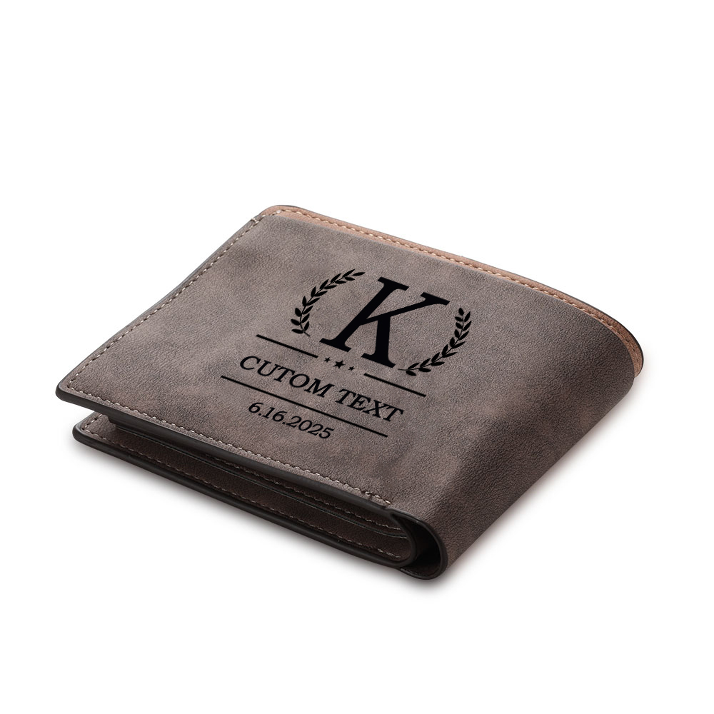 Custom Engraved Men’s Leather Wallet – Personalized with 1 Photo, Name, Initial, and Date | Jessemade