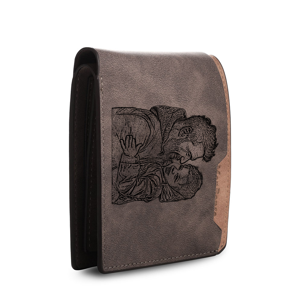 Custom Engraved Men’s Leather Wallet – Personalized with 1 Photo, Name, Initial, and Date | Jessemade