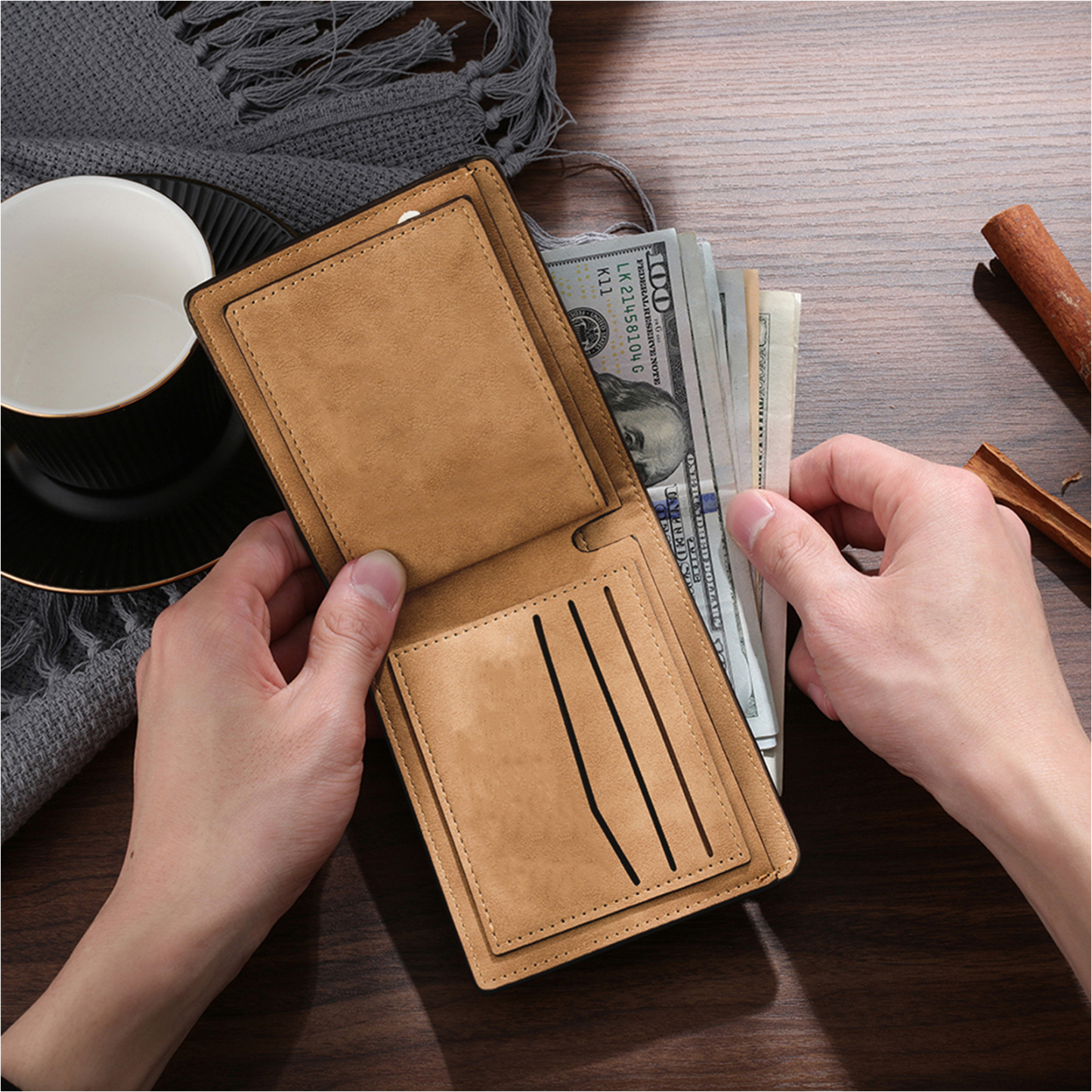 Custom Engraved Men’s Leather Wallet – Personalized with 1 Photo, Name, Initial, and Date | Jessemade