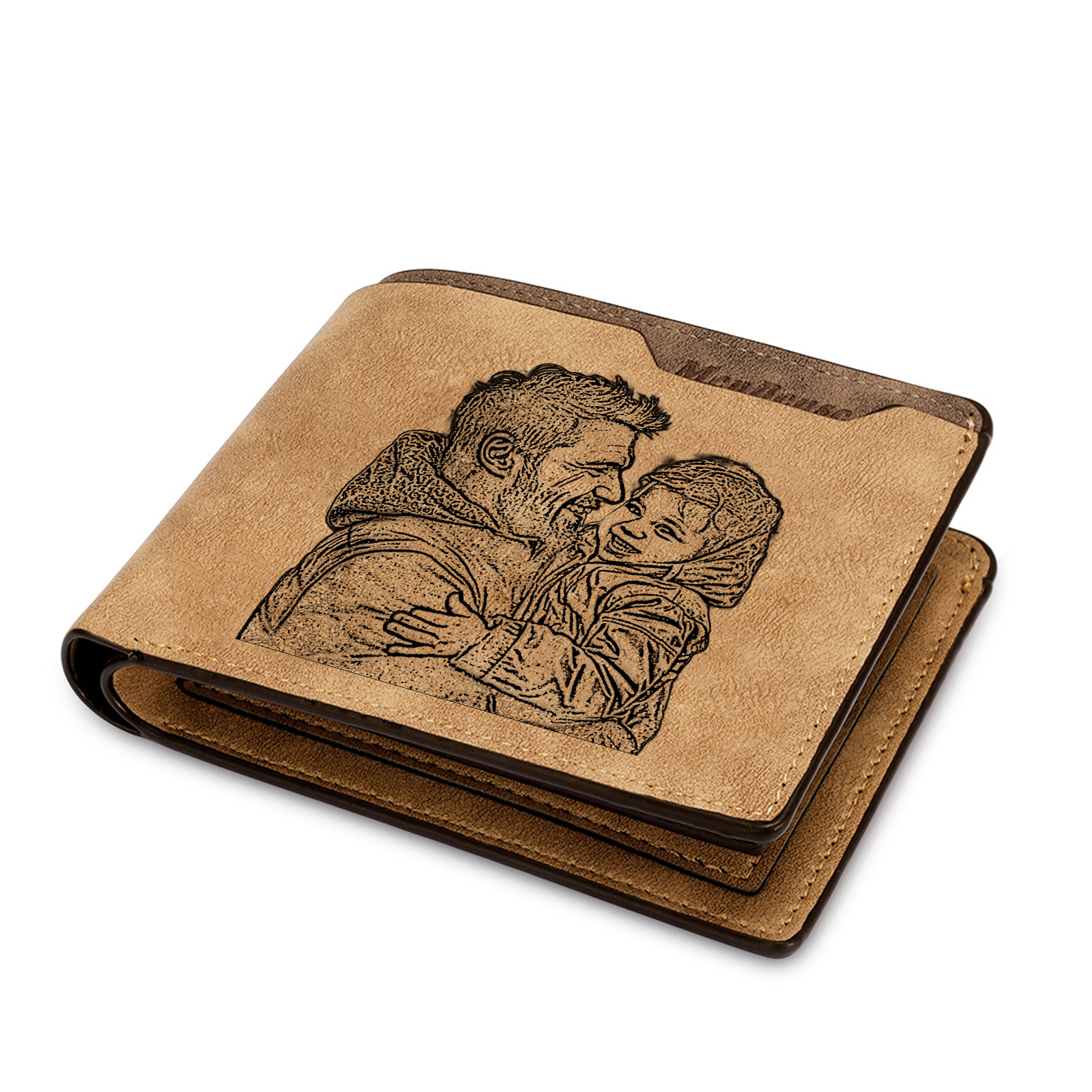 Custom Engraved Men’s Leather Wallet – Personalized with 1 Photo, Name, Initial, and Date | Jessemade