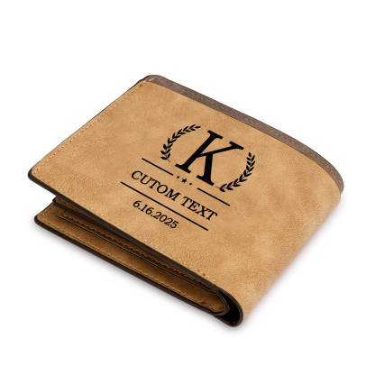 Custom Engraved Men’s Leather Wallet – Personalized with 1 Photo, Name, Initial, and Date | Jessemade