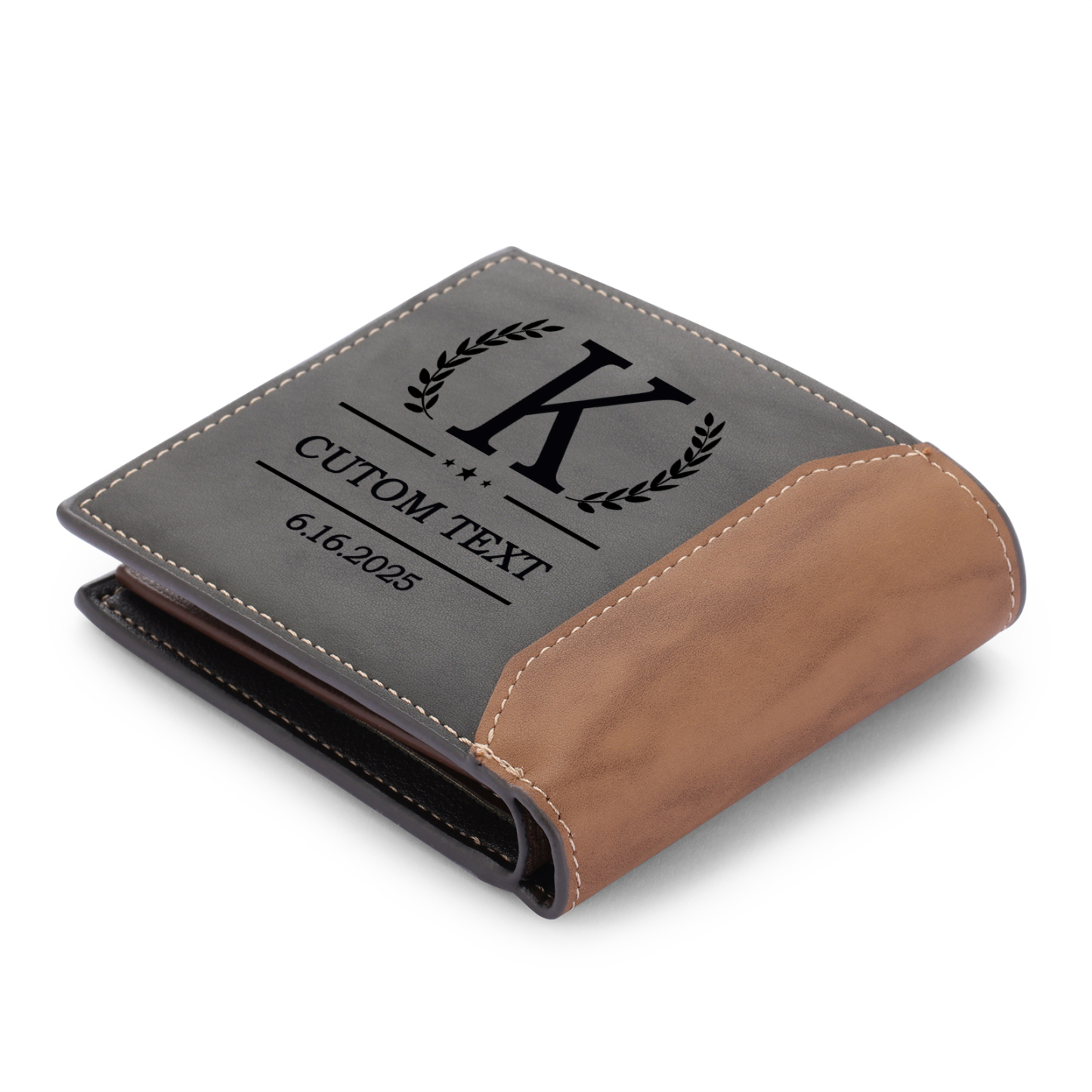 Custom Engraved Men’s Leather Wallet – Personalized with 1 Photo, Name, Initial, and Date | Jessemade