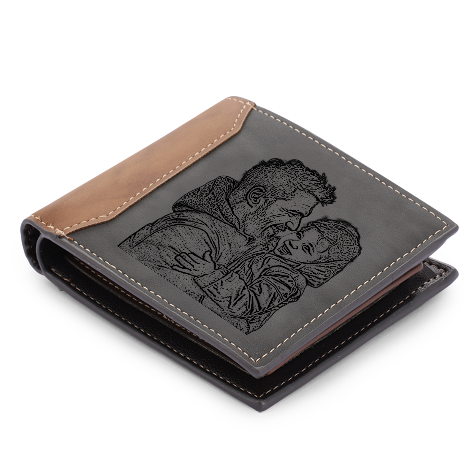 Custom Engraved Men’s Leather Wallet – Personalized with 1 Photo, Name, Initial, and Date | Jessemade
