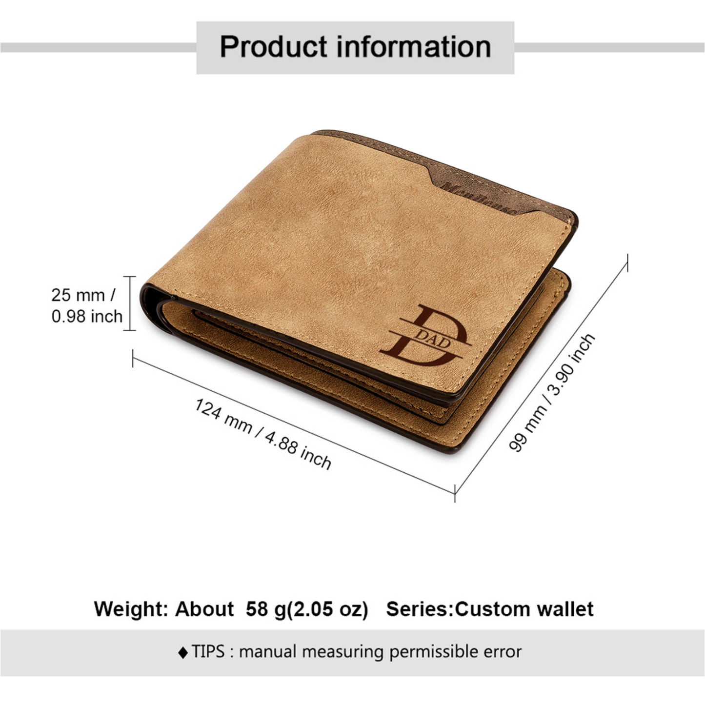 Personalised Dad Fist Wallet – Custom Wallet with 2 Names, Initial, Date, and Photo | Jessemade