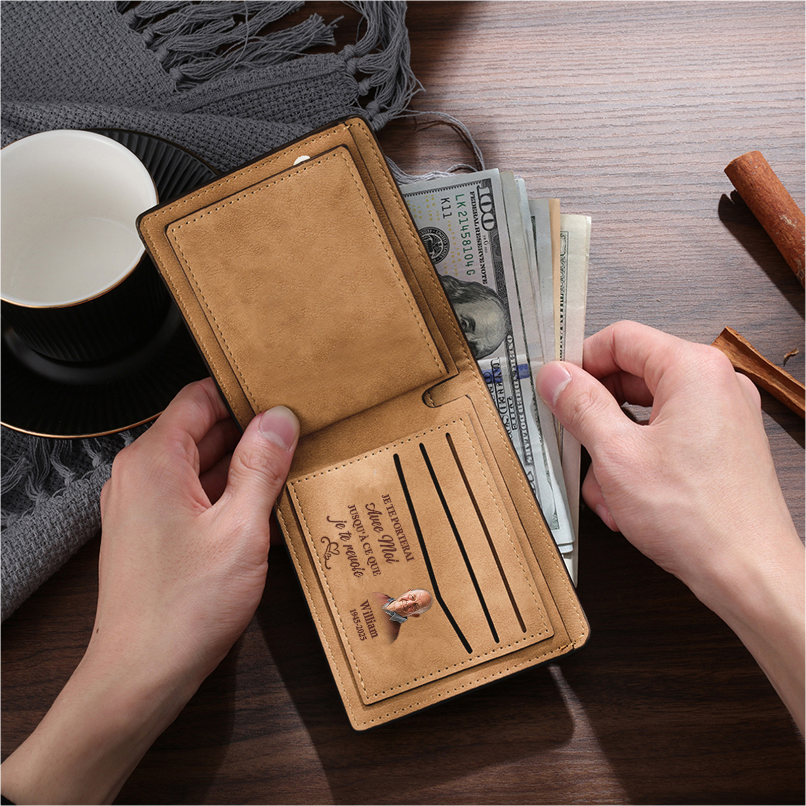 Personalised Dad Fist Wallet – Custom Wallet with 2 Names, Initial, Date, and Photo | Jessemade