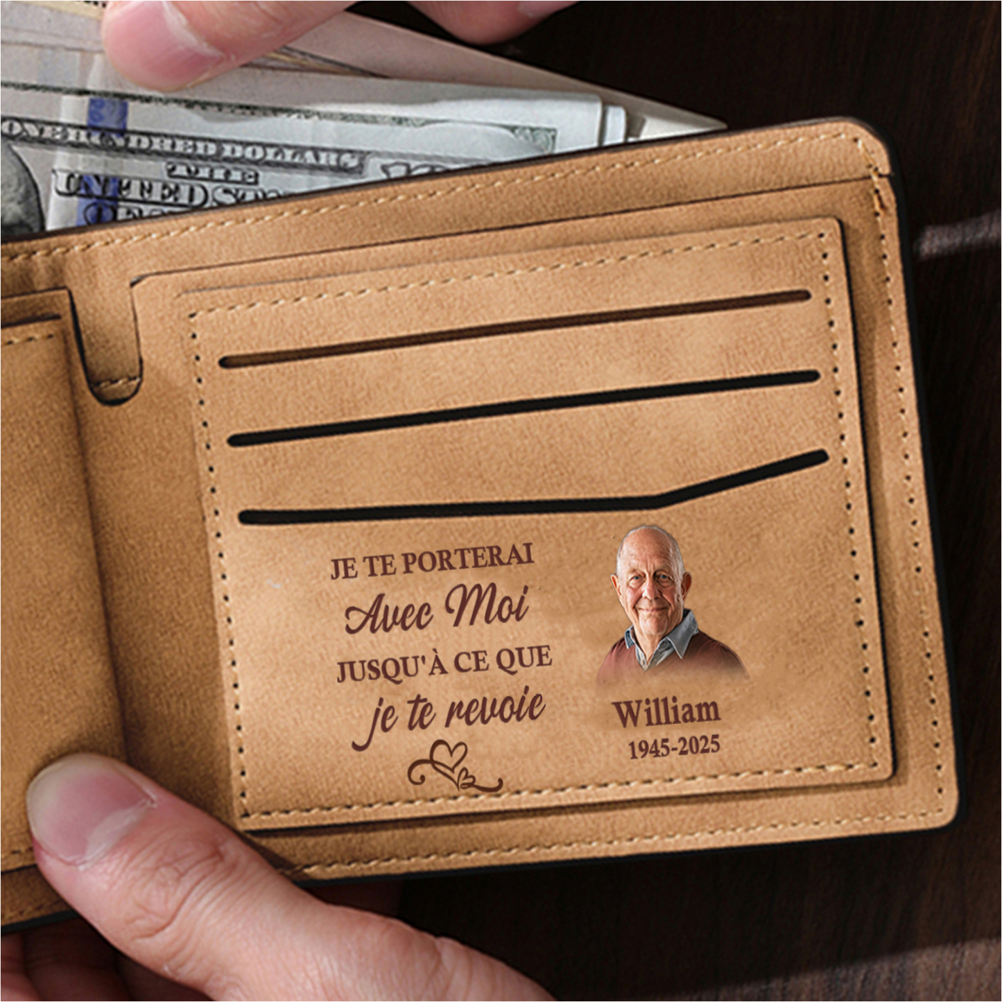 Personalised Dad Fist Wallet – Custom Wallet with 2 Names, Initial, Date, and Photo | Jessemade