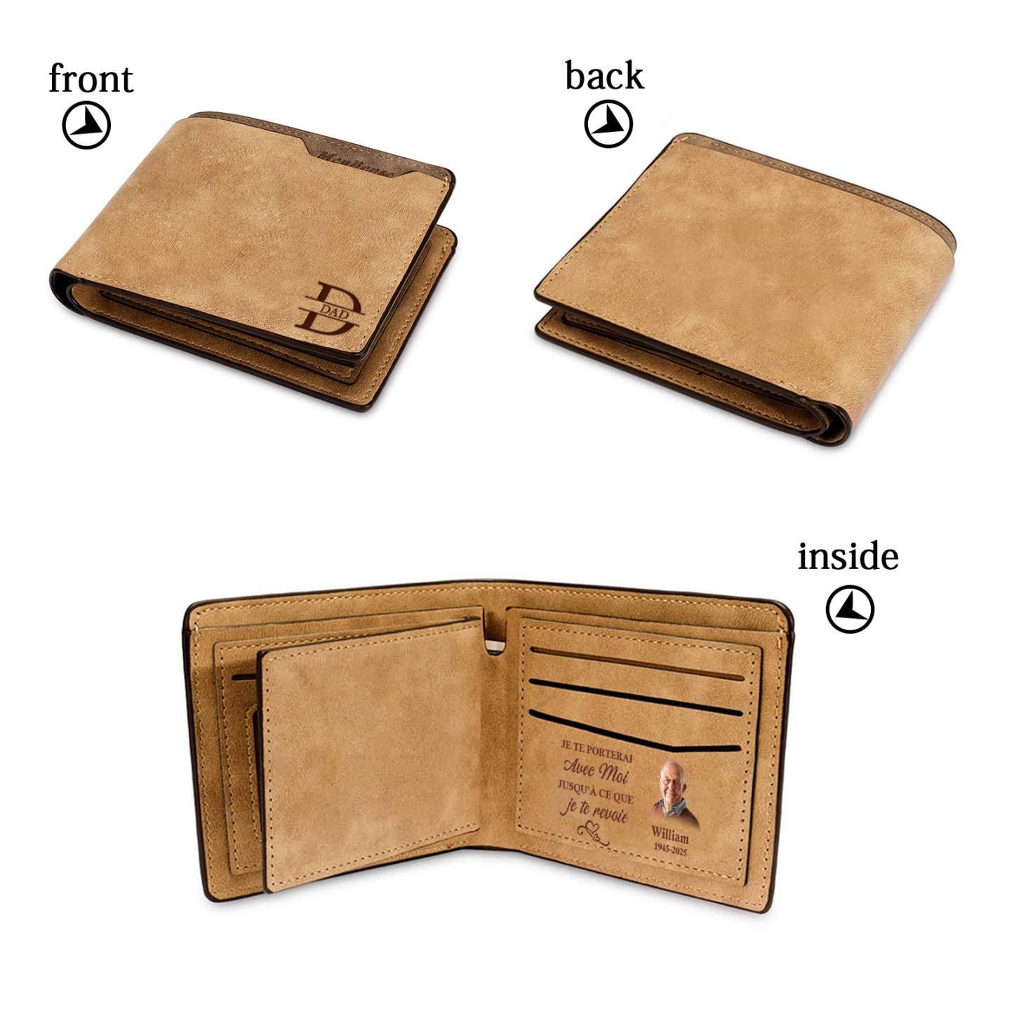 Personalised Dad Fist Wallet – Custom Wallet with 2 Names, Initial, Date, and Photo | Jessemade