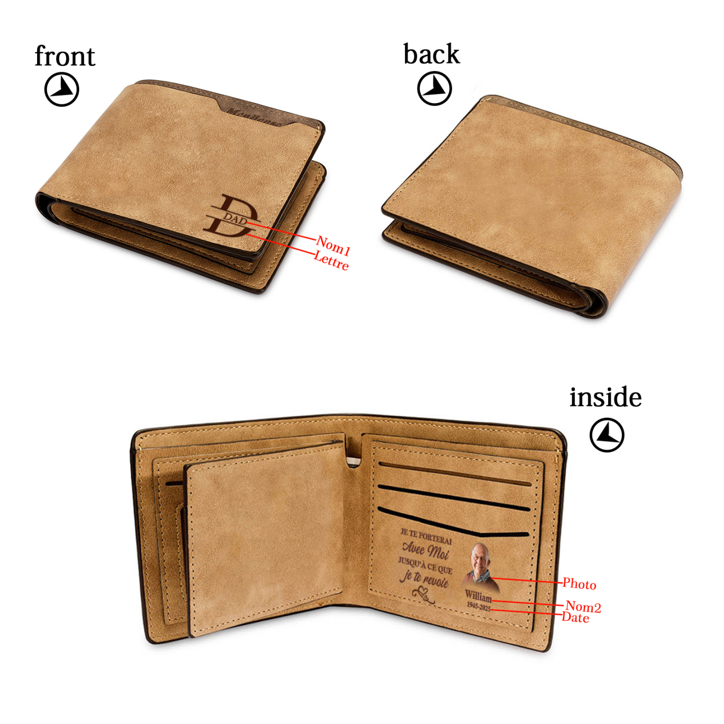 Personalised Dad Fist Wallet – Custom Wallet with 2 Names, Initial, Date, and Photo | Jessemade