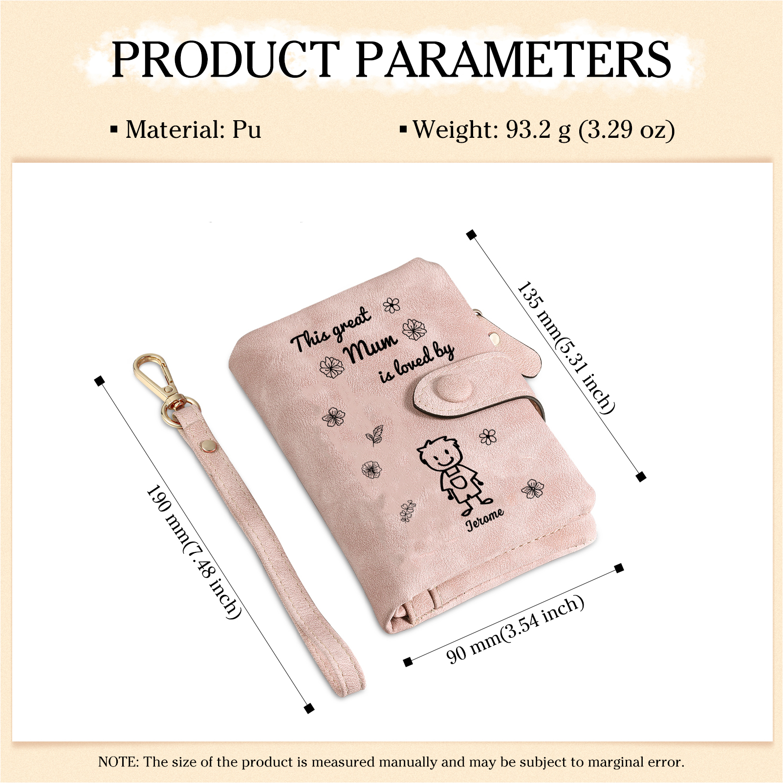 For Mum-Personalised Women Wallet Purse Leather Custom With 1 Name and Kid/Pet  –“This Great Mum Is Loved By" | Mothers' Day Presents | Jessemade