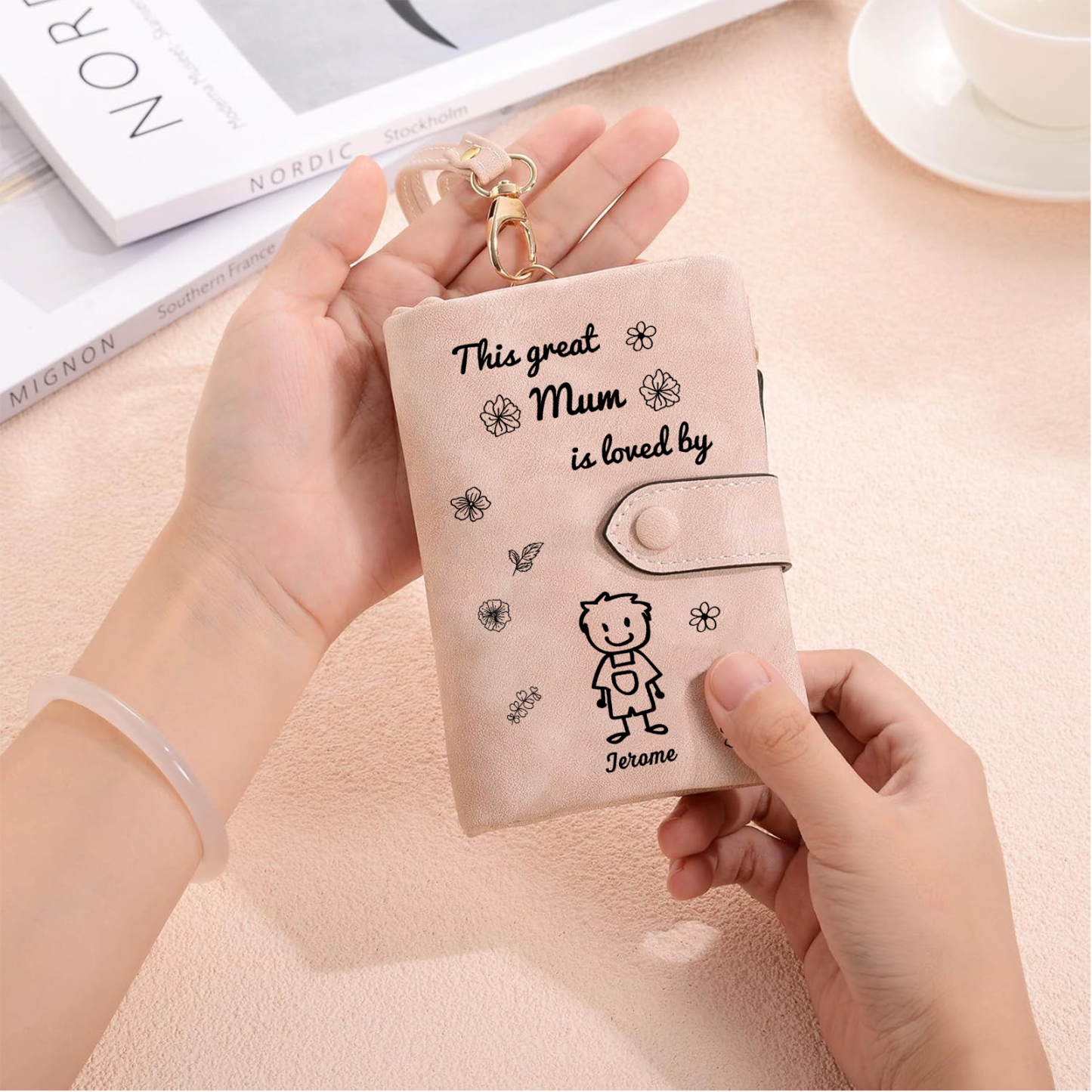 For Mum-Personalised Women Wallet Purse Leather Custom With 1 Name and Kid/Pet  –“This Great Mum Is Loved By" | Mothers' Day Presents | Jessemade