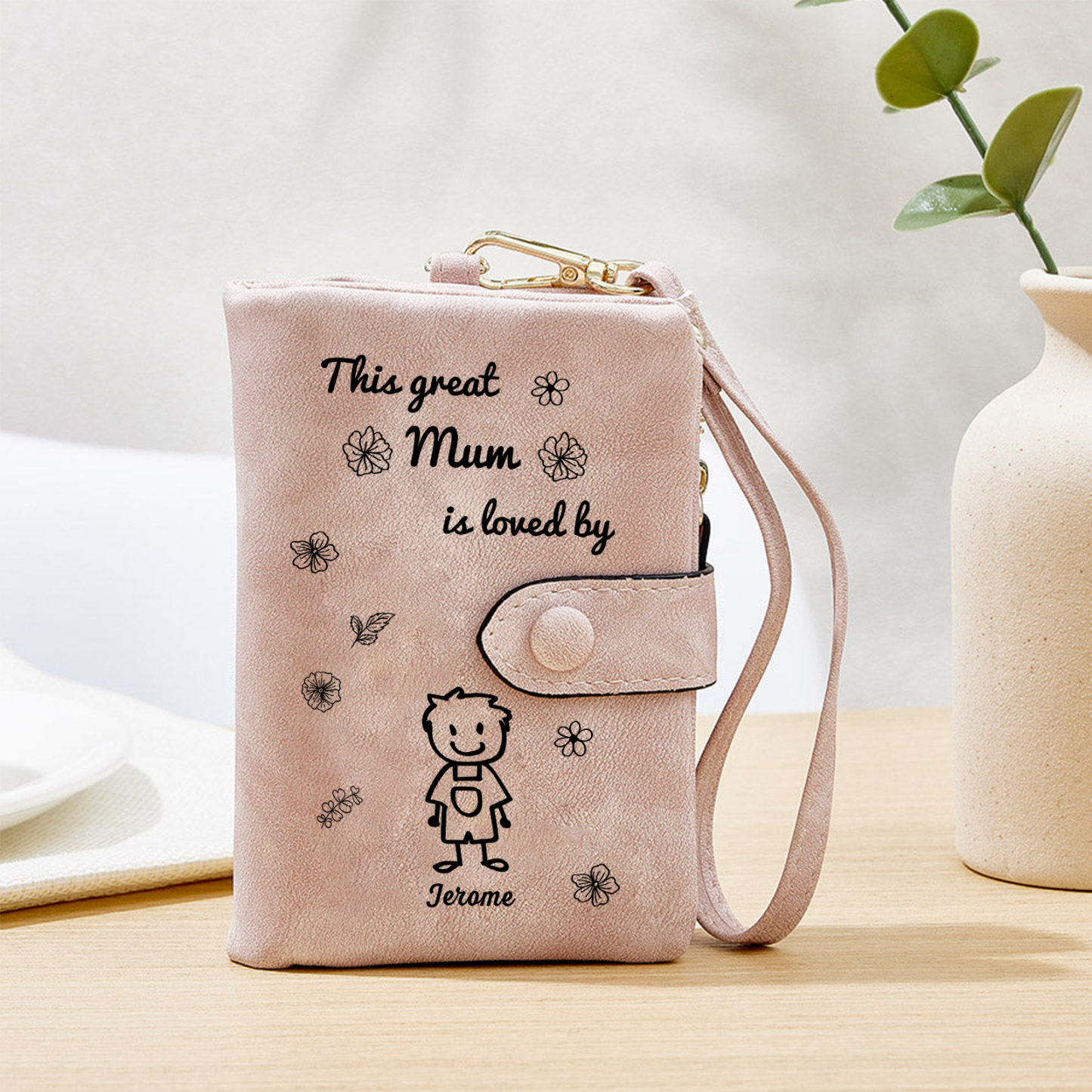 For Mum-Personalised Women Wallet Purse Leather Custom With 1 Name and Kid/Pet  –“This Great Mum Is Loved By" | Mothers' Day Presents | Jessemade