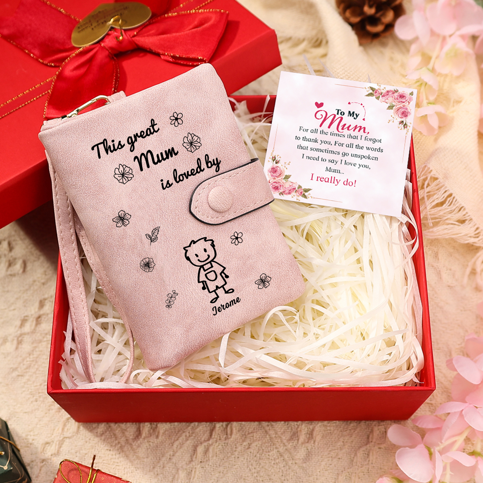 For Mum-Personalised Women Wallet Purse Leather Custom With 1 Name and Kid/Pet  –“This Great Mum Is Loved By" | Mothers' Day Presents | Jessemade