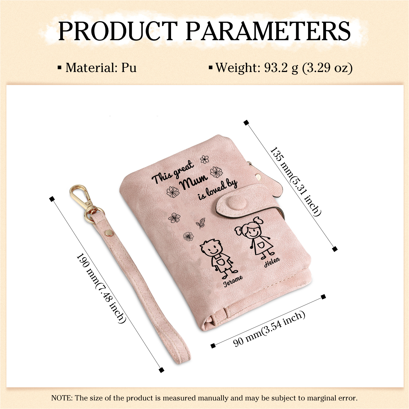 For Mum-Personalised Women Wallet Purse Leather Custom With 2 Names and Kid/Pet  –“This Great Mum Is Loved By" | Mothers' Day Presents | Jessemade