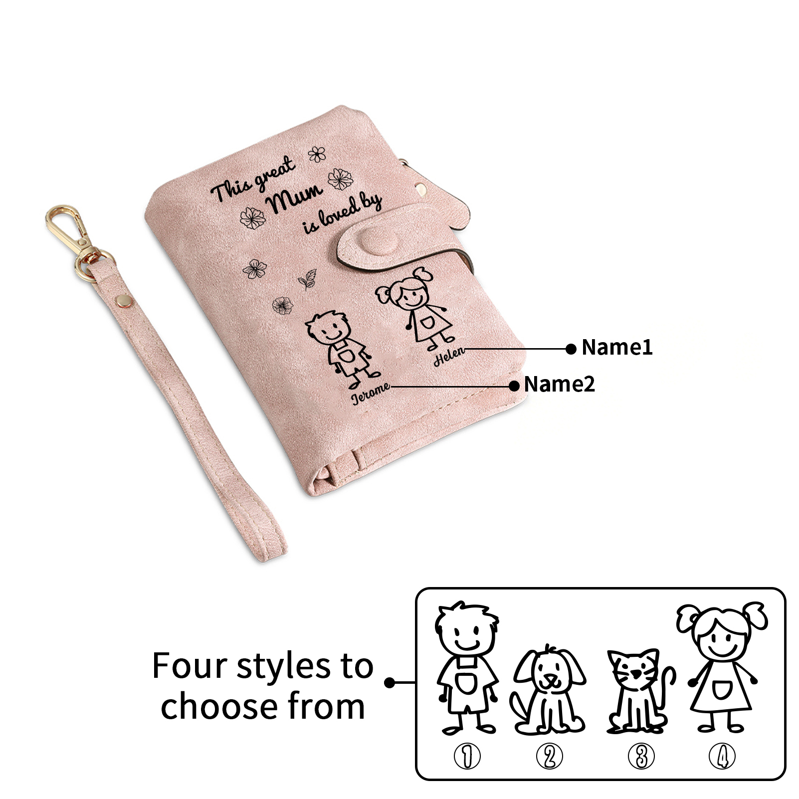 For Mum-Personalised Women Wallet Purse Leather Custom With 2 Names and Kid/Pet  –“This Great Mum Is Loved By" | Mothers' Day Presents | Jessemade
