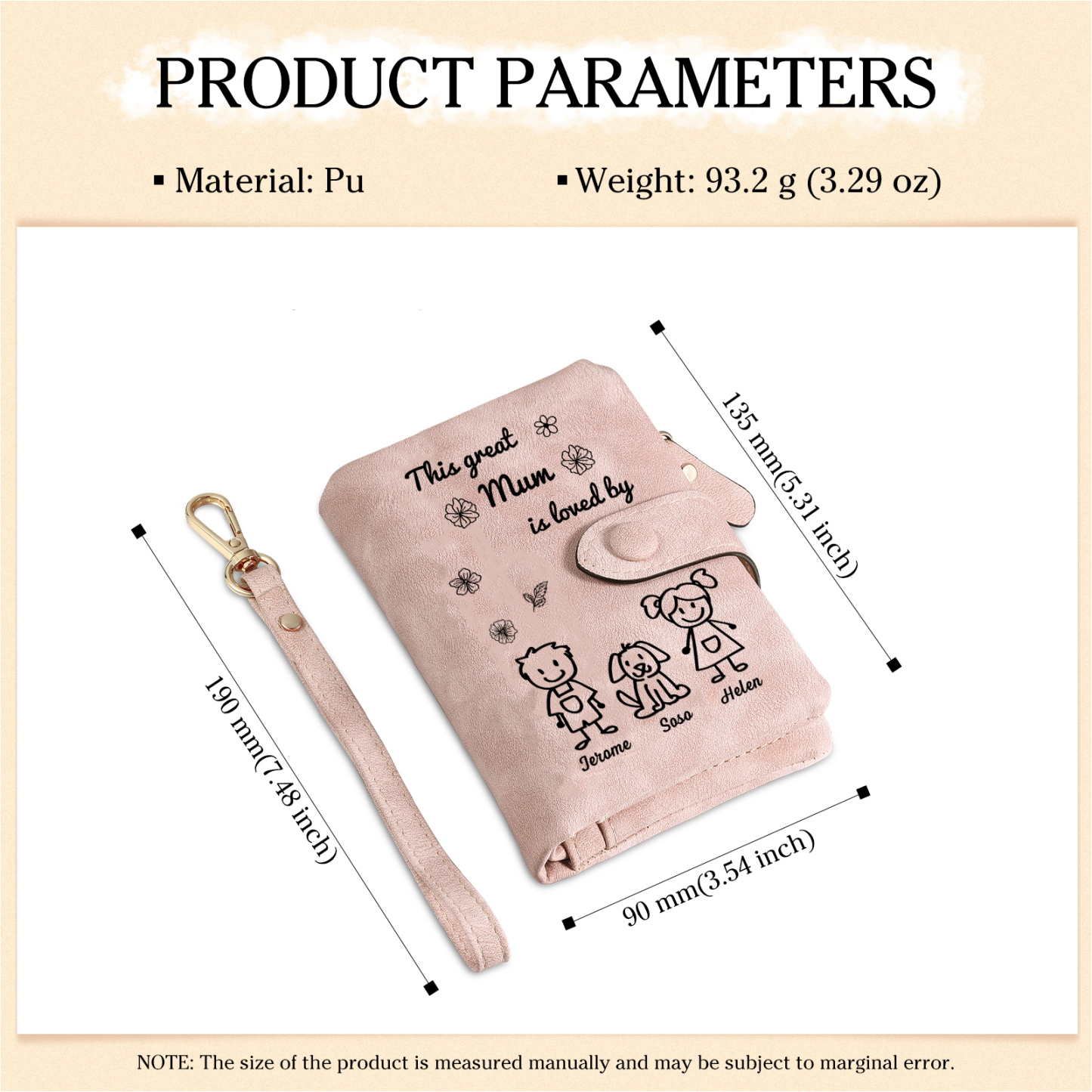 For Mum-Personalised Women Wallet Purse Leather Custom With 3 Names and Kid/Pet  –“This Great Mum Is Loved By" | Mothers' Day Presents | Jessemade