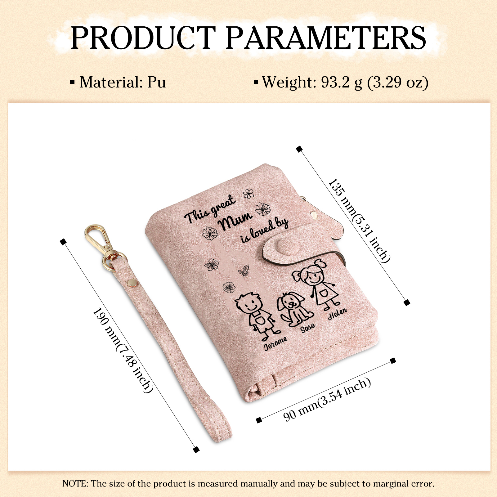 For Mum-Personalised Women Wallet Purse Leather Custom With 3 Names and Kid/Pet  –“This Great Mum Is Loved By" | Mothers' Day Presents | Jessemade